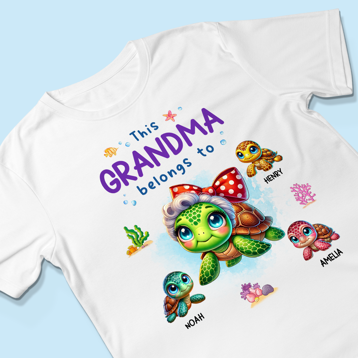 Grandma Grandkids Turtle Personalized Shirt, Gift for Grandmas