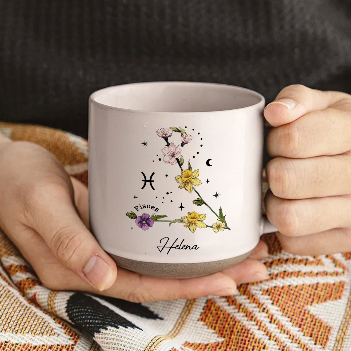 Zodiac Floral Star Constellation Birth Month Flower Personalized Pottery Mug, Best Friend Mug, Birthday Mug, Birth Signs, Star Signs