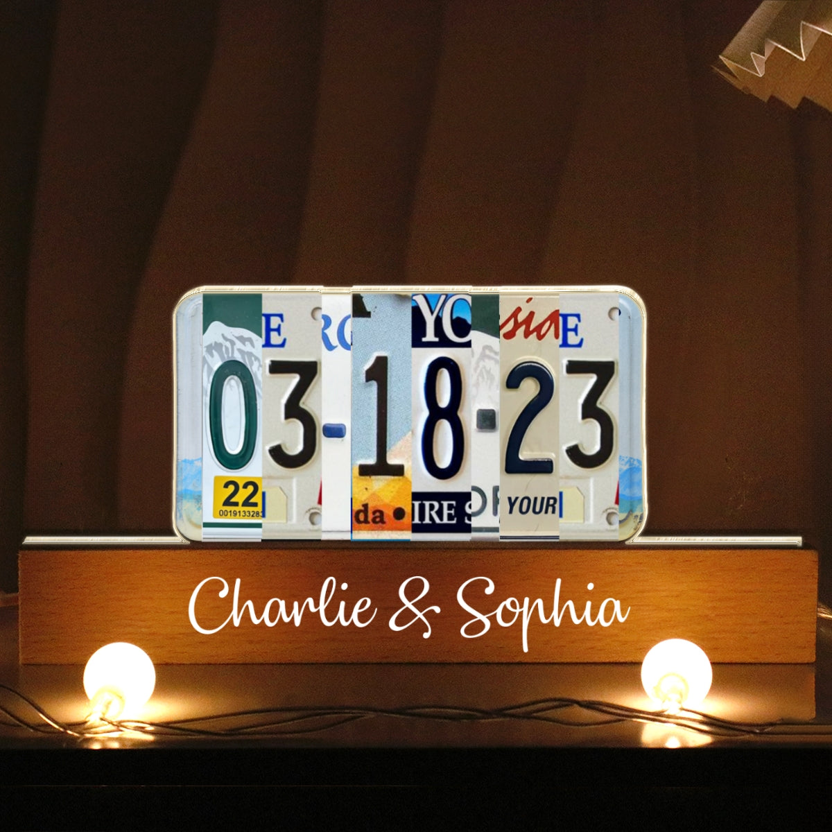 Couple License Plate Personalized Acrylic Block LED Night Light, Anniversary Date, Wedding Date, Valentines Day Gift for Couples, for Him, for Her