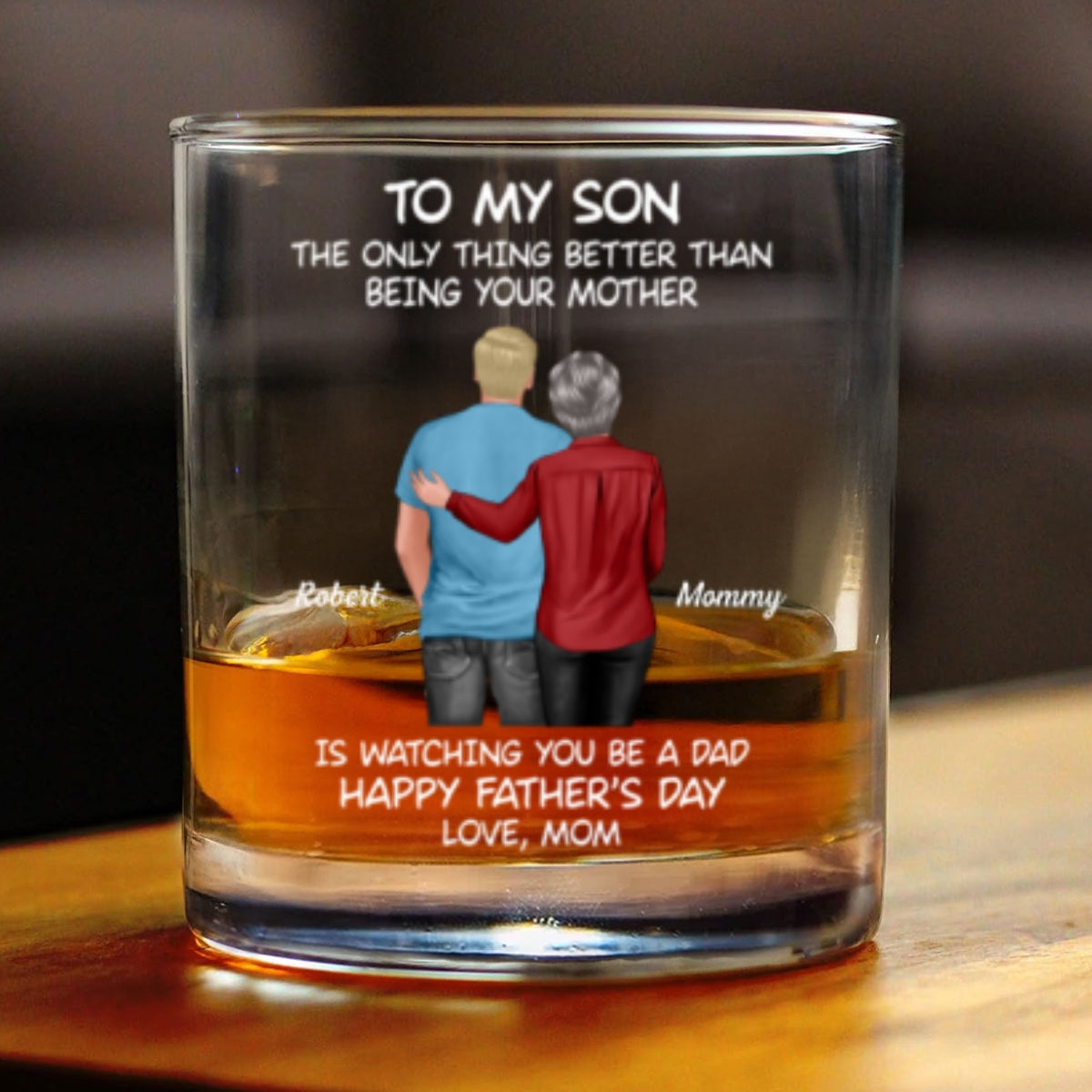 To My Son From Mom Dad Happy Father's Day Personalized Whiskey Glass| Heartfelt Father's Day Gift For Son