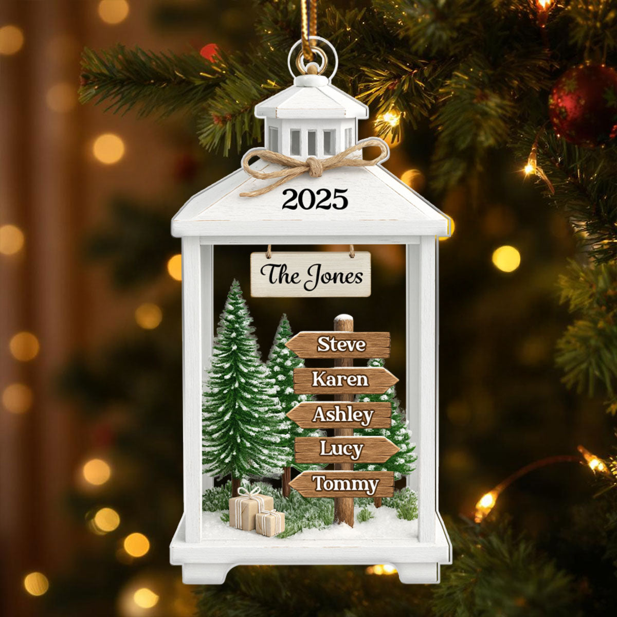 Family Sign Post Lantern - Personalized Acrylic Ornament - Christmas Gift for Family