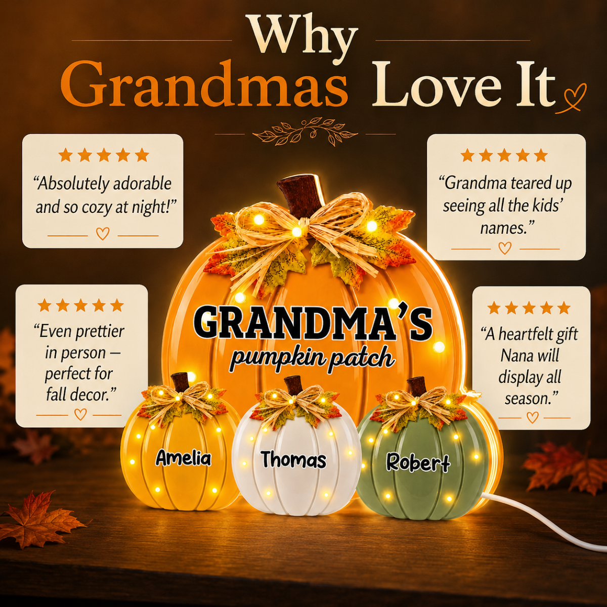 Retro Vintage Grandma Pumpkin Patch - Personalized Light Box - Fall Decor For Grandma