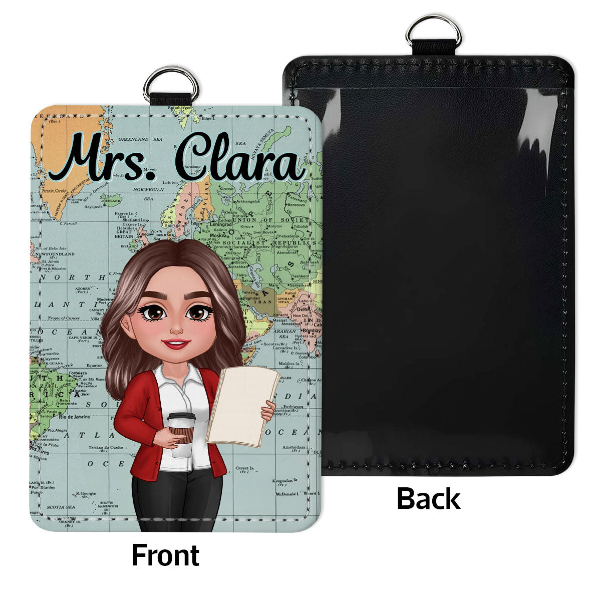 World Map Adventure Themed Teacher Personalized ID Badge Holder, Back To School Gift