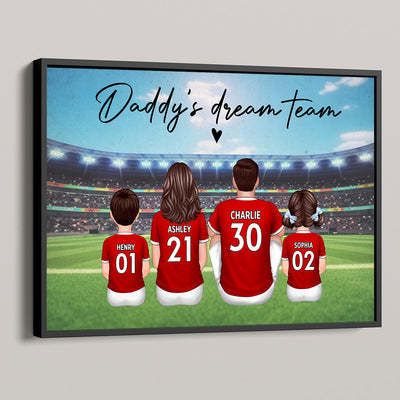 Daddy's Team Soccer Football Family Sitting Personalized Poster, Gift For Family, Dad, Grandpa, Husband