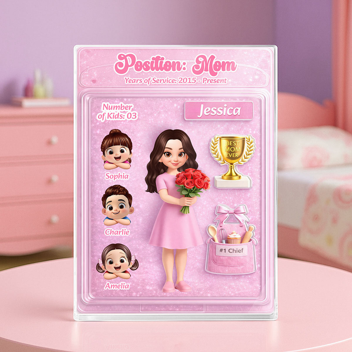 Mom's Litte World - Personalized Acrylic Block Plaque - Heartfelt Gift For Mom, Grandma