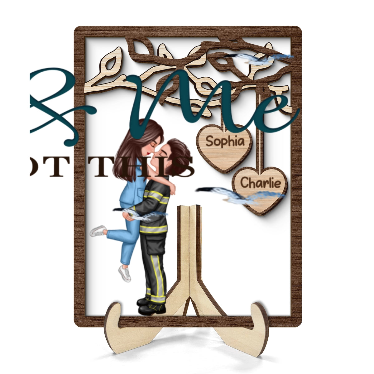 Couple Hugging Kissing Under Tree Gifts by Occupation Gift For Her Gift For Him Firefighter, Nurse, Police Officer Personalized 2-Layer Wooden Plaque
