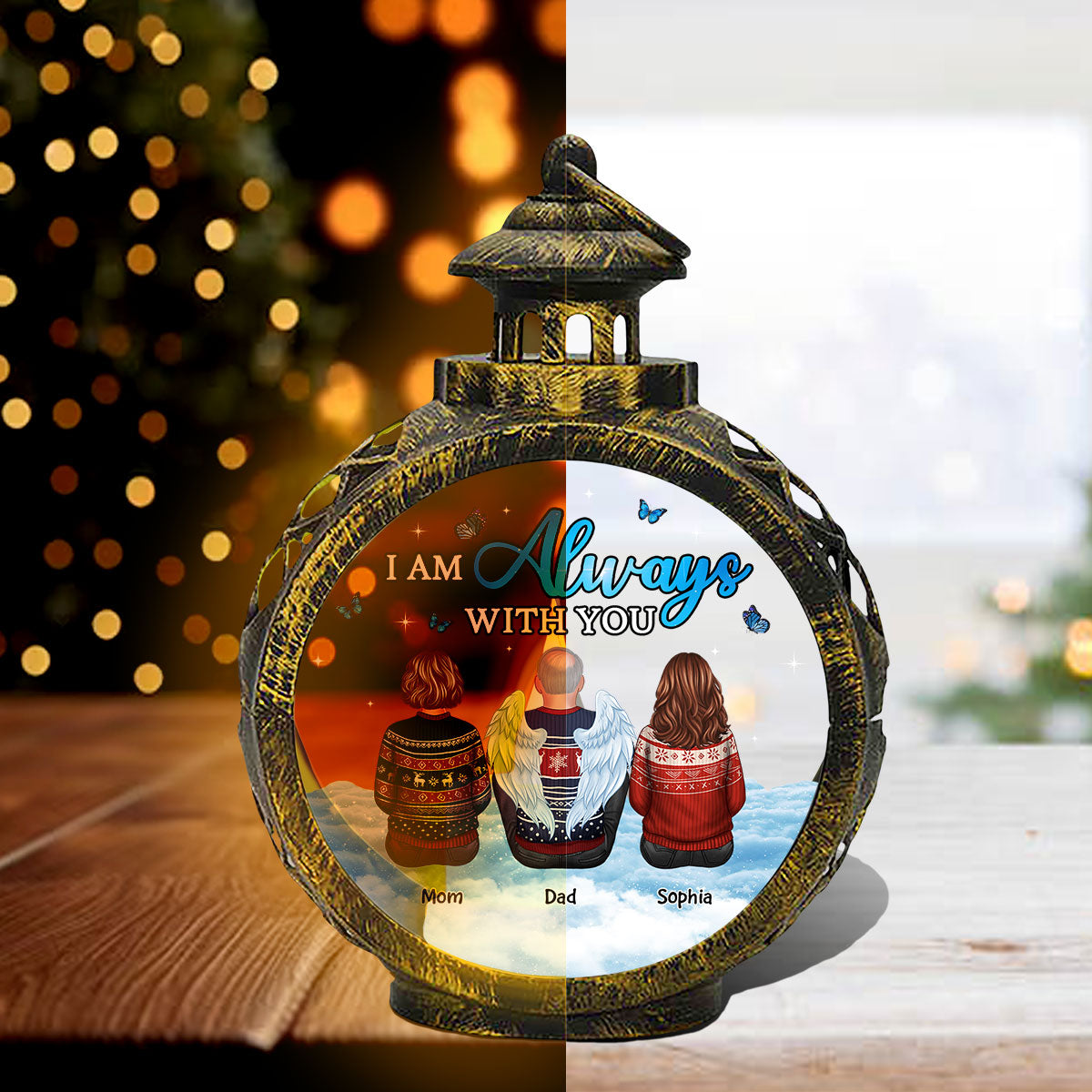 Always With You Sky Family Members Grandma Grandpa Dad Mom Kids Dogs Cats Christmas Personalized Lantern Ornament, Memorial Remembrance Gift