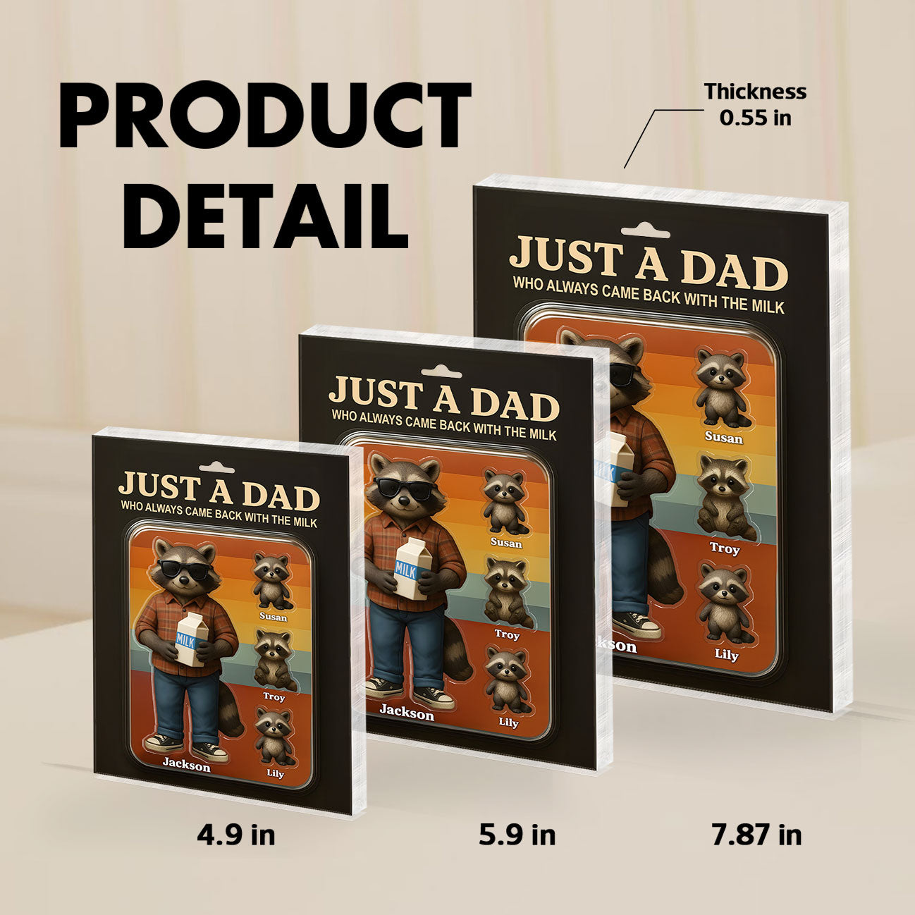 Just A Dad Always Came With Milk Funny Raccoon Dad Figure Personalized Acrylic Block