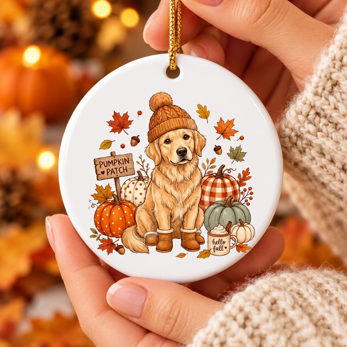 Custom Dog Photo Pumpkin Patch - Personalized Ceramic Ornament - Fall Gift for Dog Moms, Cat Moms, Pet Lovers