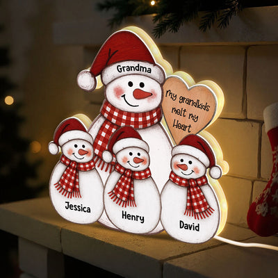 Folk Art Cute Snowman Grandma & Grandkid - Personalized Light Box - Christmas Decor For Grandma