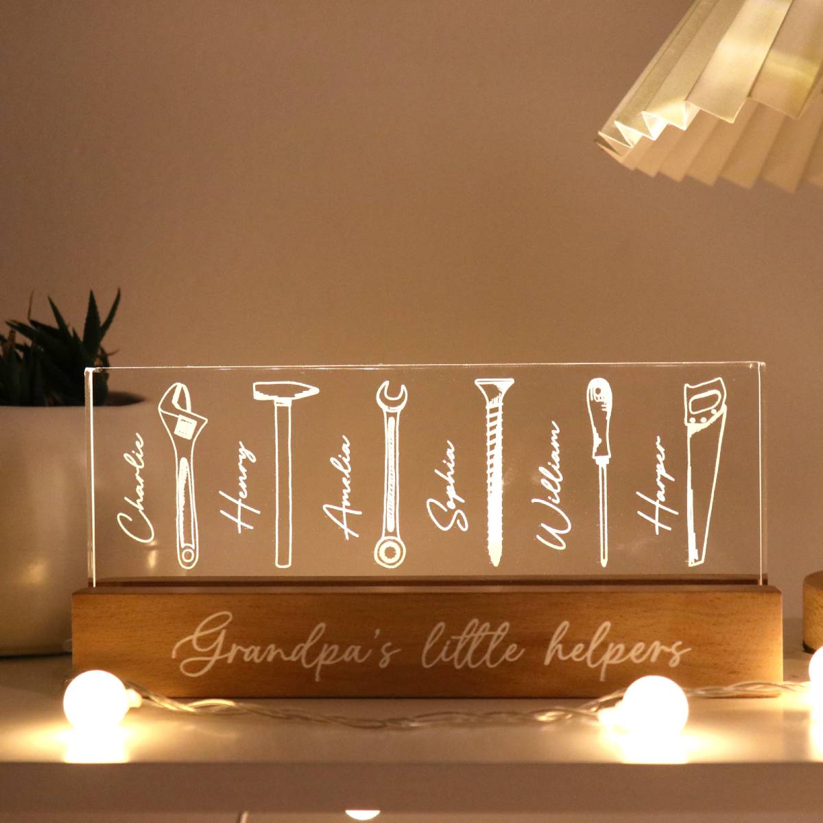 Grandpa Dad Little Helpers Personalized Acrylic Block LED Night Light