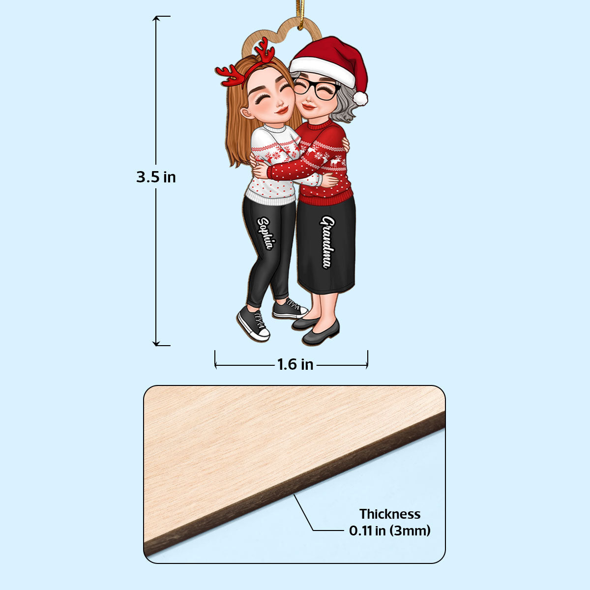 Grandma & Grandkid Hugging Christmas Gift For Teenage Adult Granddaughter Grandson Grandchildren Personalized Wooden Ornament