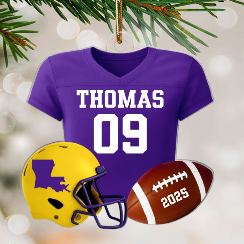 3D Effect Proud American Football Uniform With State Map - Personalized Acrylic Ornament - Gift For Football Lovers