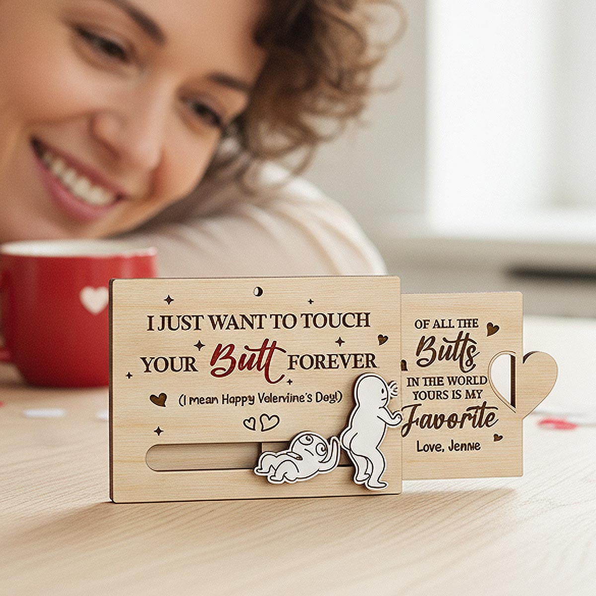 Wanna Touch Your Butt All The Time Funny Inappropriate Couple - Personalized Wooden Slider Ornament - Valentine's Day Gift For Him, For Her