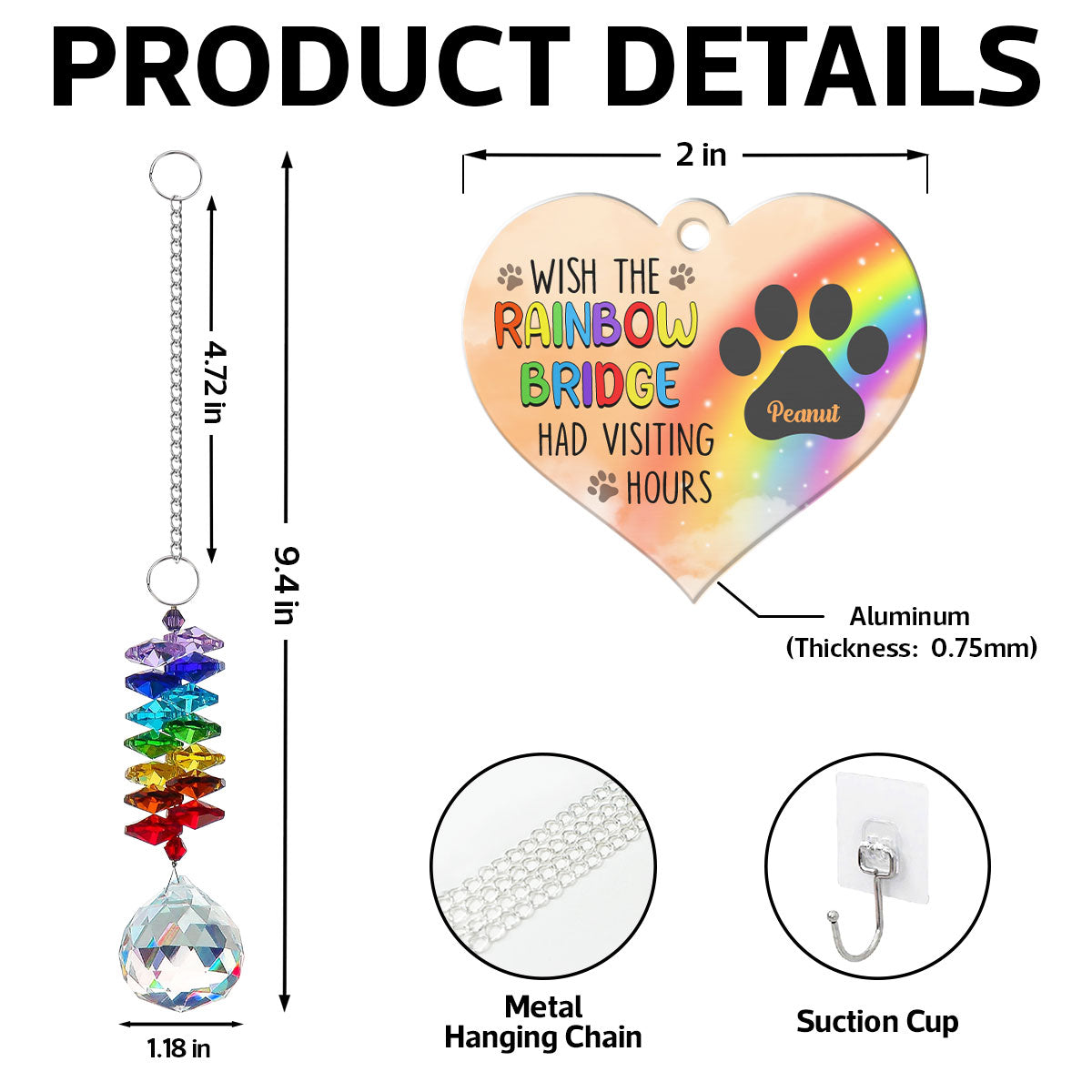 Pet Dog Cat Memorial Wish The Rainbow Bridge Had Visiting Hours Personalized Crystal Suncatcher With Aluminum Charm