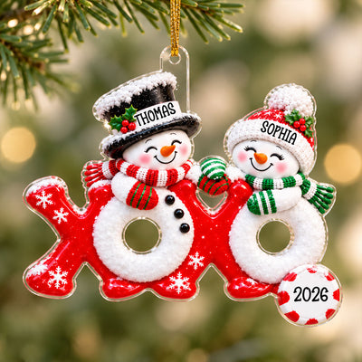 Hugs & Kisses XOXO Snowman Couple 2D Flat - Personalized Acrylic Ornament - Christmas Gift for Couple