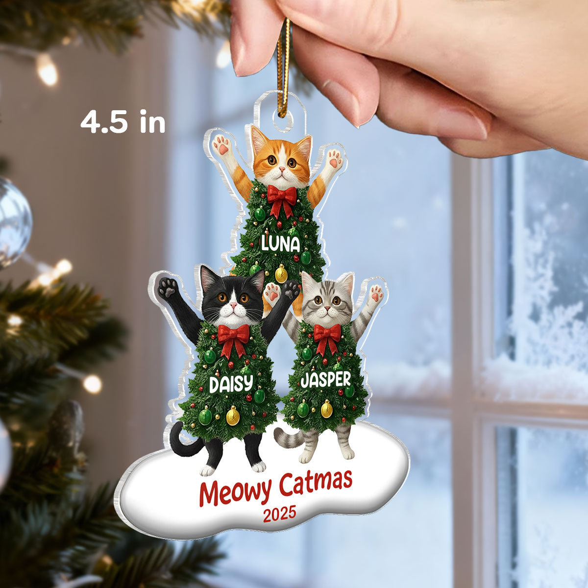 Whimsical Cat Christmas Tree - Personalized Acrylic Ornament - Gift For Cat Lover