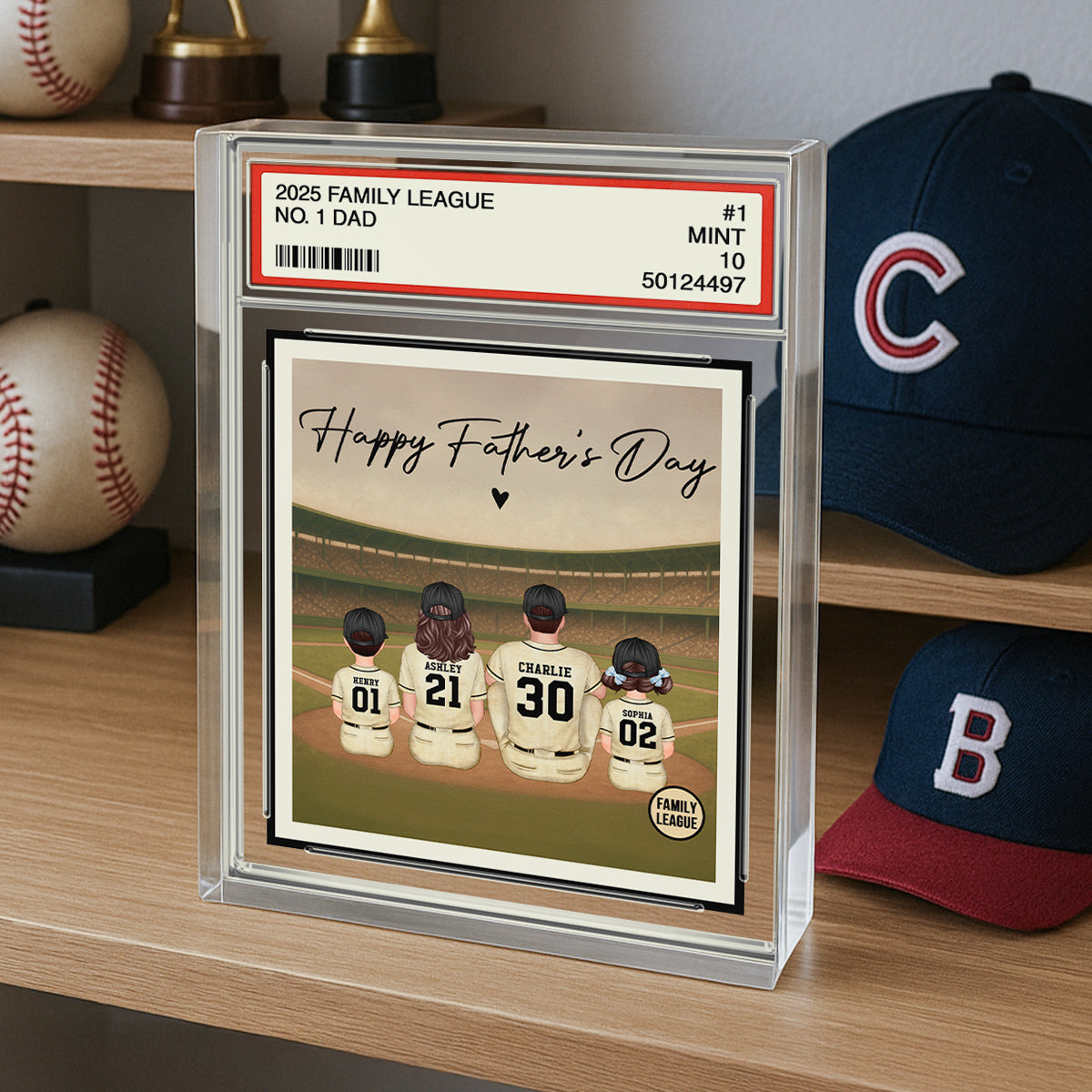 Retro Vintage Baseball Family No. 1 Dad Trading Card Style Personalized Rectangle Acrylic Block Plaque, Gift For Dad