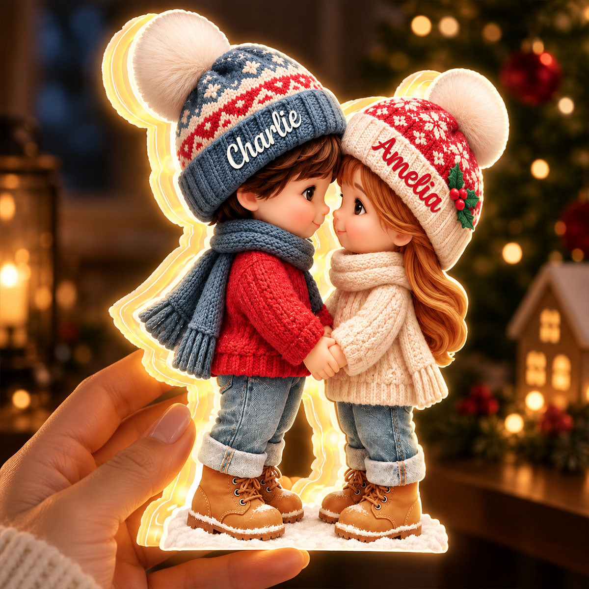 Cute Cartoon Couple Holding Hands - Personalized Light Box - Anniversary Christmas Gift for Her, for Him
