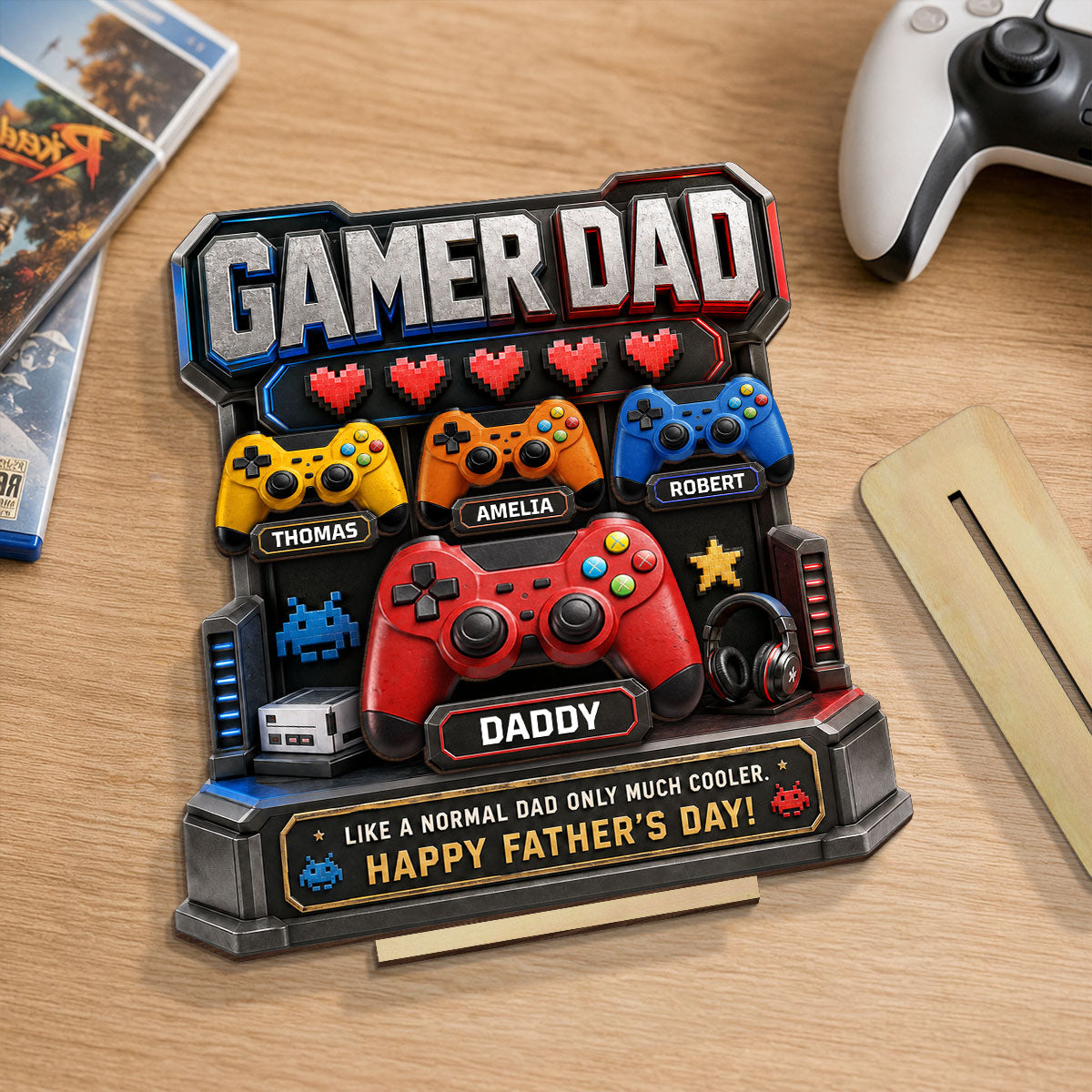 Gamer Dad Much Cooler - Personalized 2-Layered Wooden Plaque - Father's Day Gift for Dad, Husband