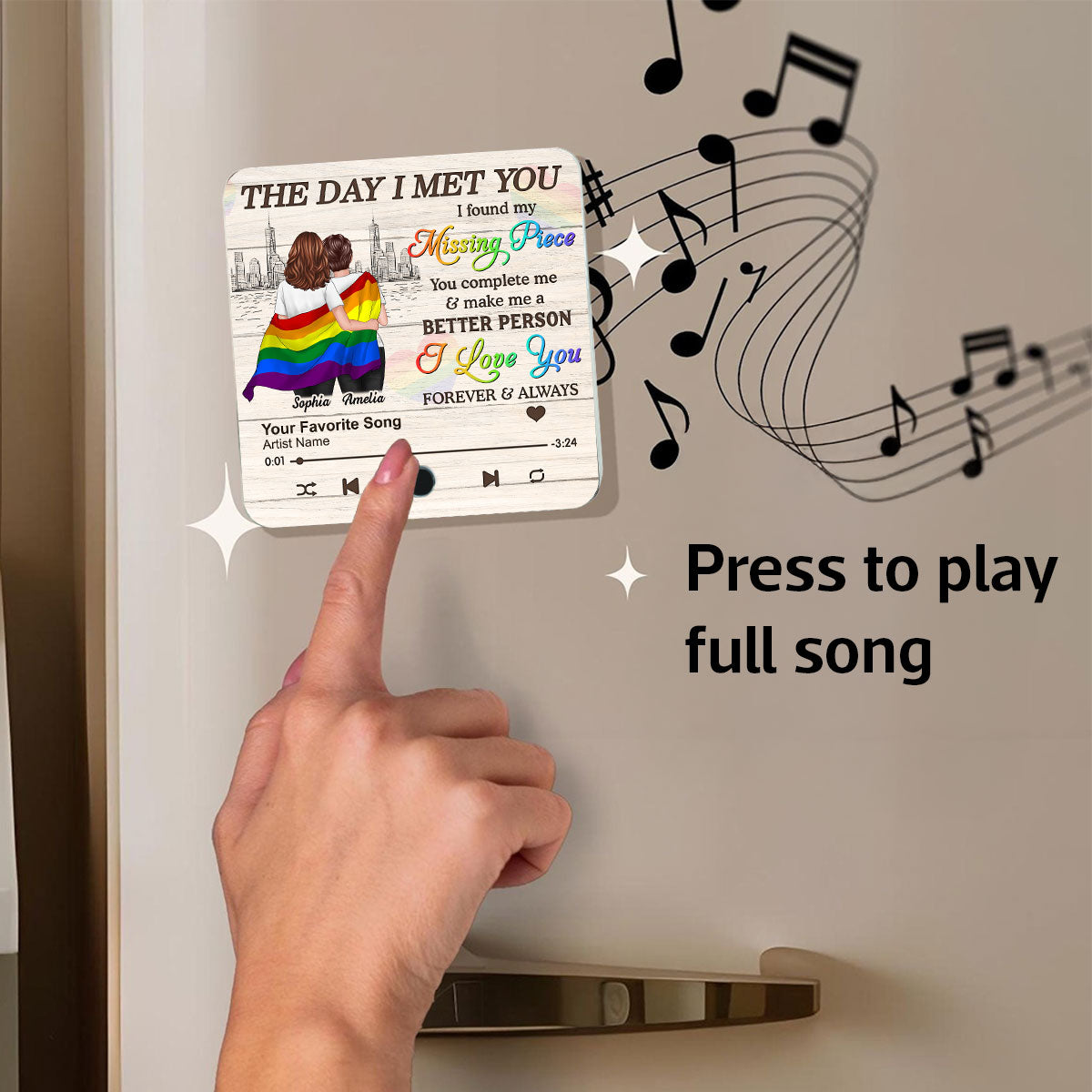 Pride Month LGBT Couple The Day I Met You Personalized Music Fridge Magnet, Gift For Couple