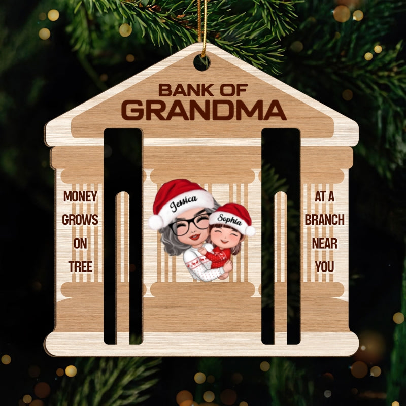 Bank Of Grandma Personalized Wooden Ornament, Christmas Money Holder For Kids