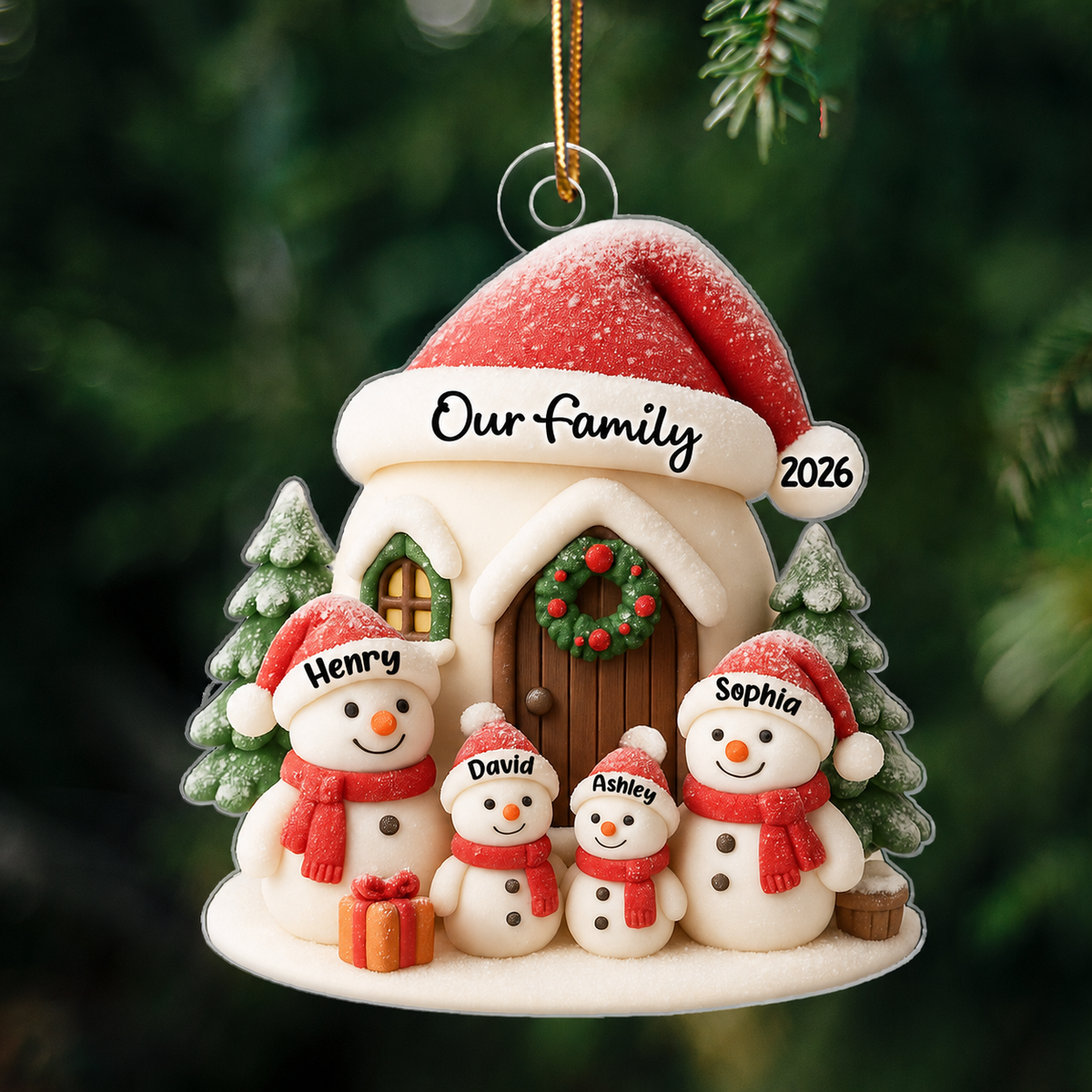 Personalized Snowman Family Acrylic 3D Ornament, Christmas Tree Decoration & Gift for Families