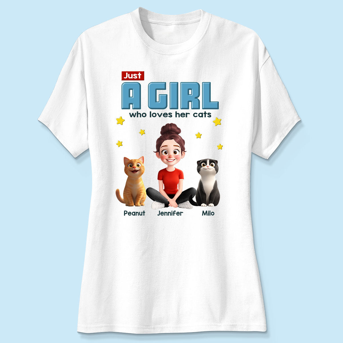 Just A Girl Who Loves Her Cat Cartoon Funny Cats Personalized Shirt