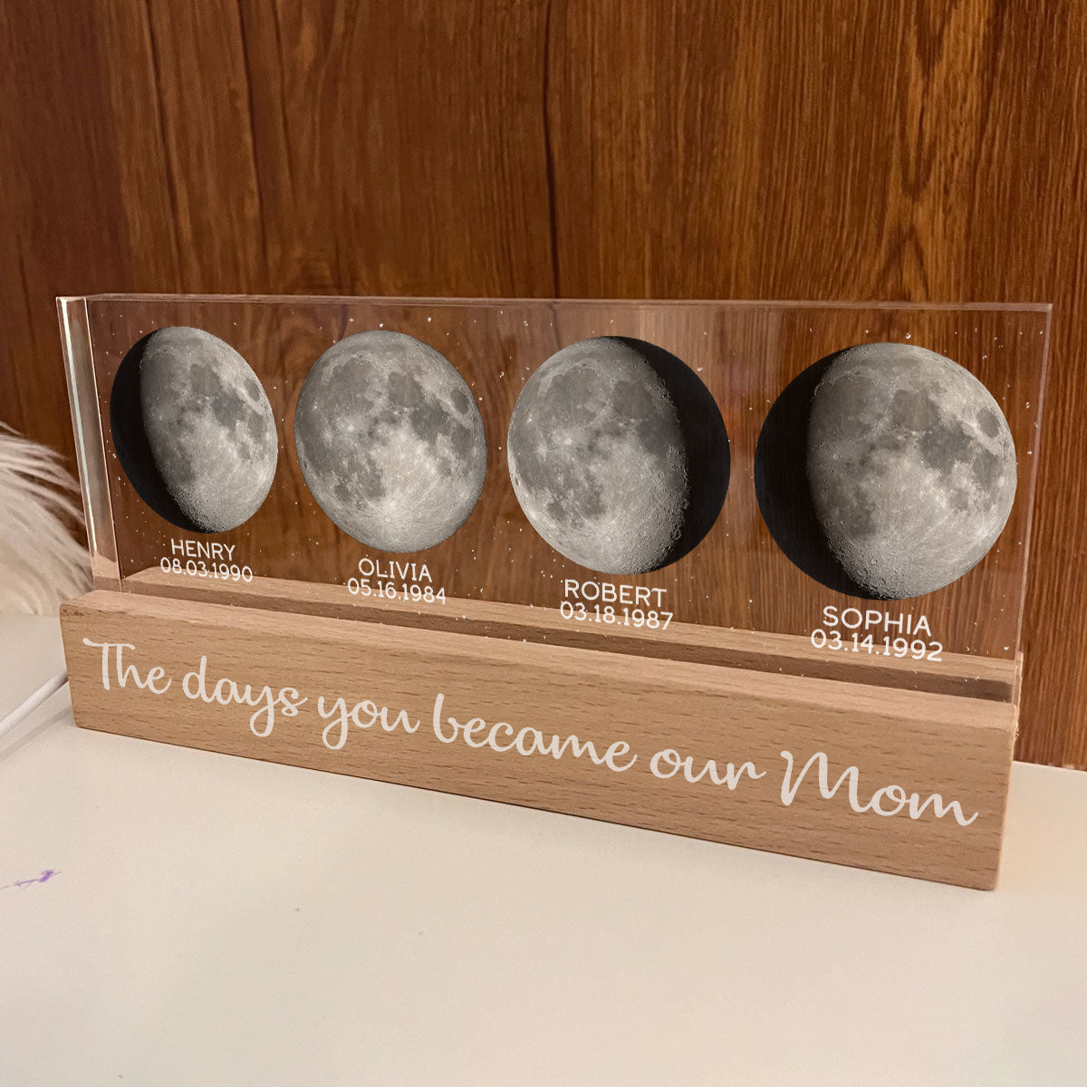 Custom Birth Moon Phase The Day You Become My Mom Personalized Acrylic Block LED Night Light, Gift