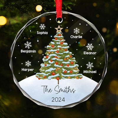 Watercolor Christmas Tree Family Names Personalized Glass Ornament