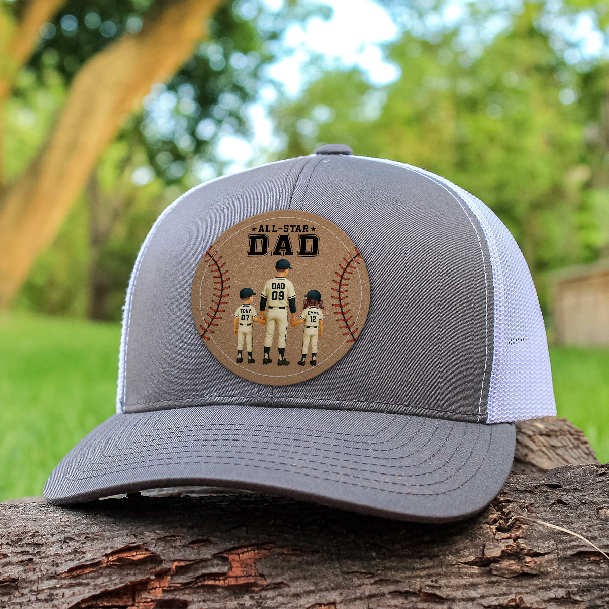 All-Star Dad Baseball Dad & Kids Personalized Leather Patch Hat