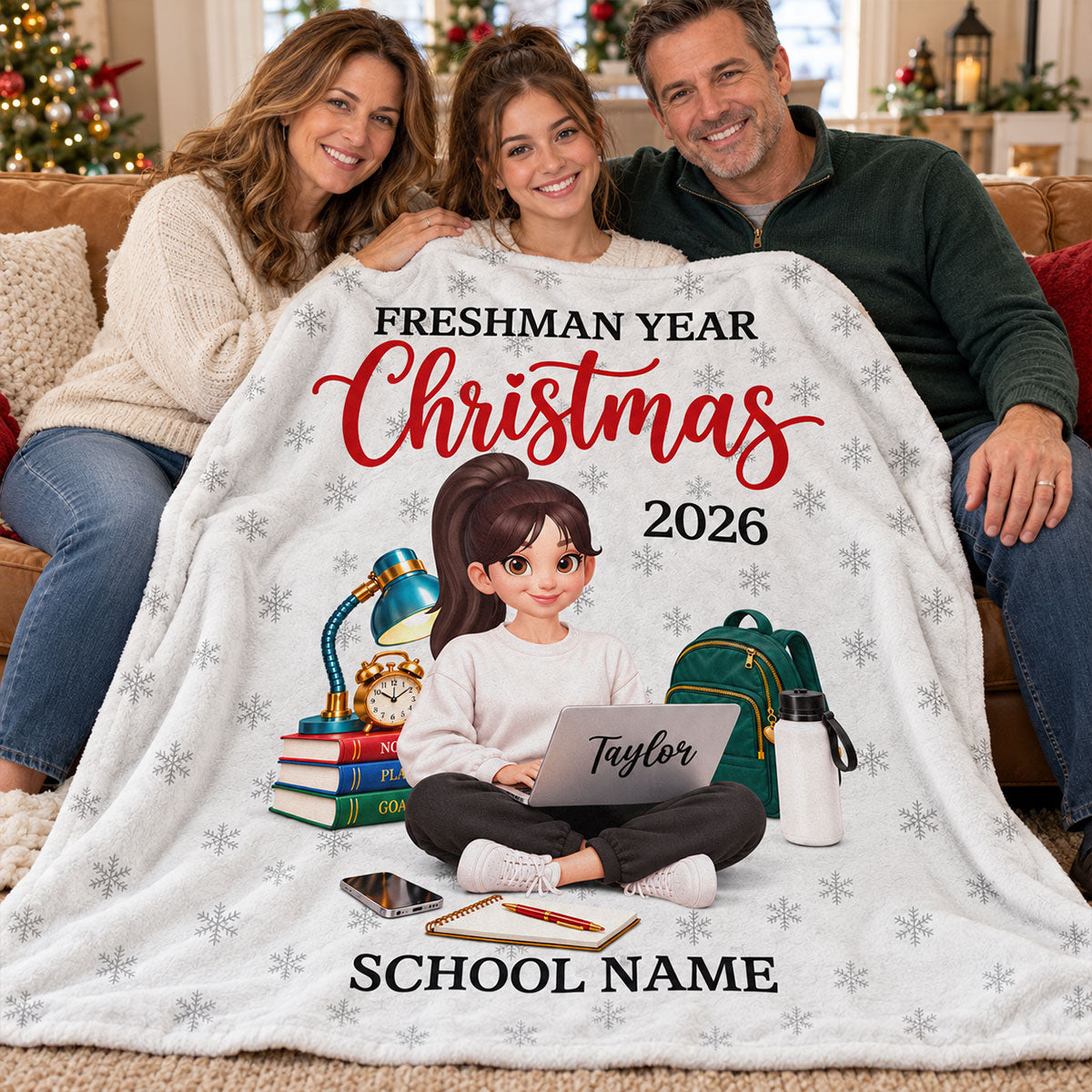 Freshman Year Christmas Boy Girl - Personalized Fleece Blanket - College Student Christmas Gift