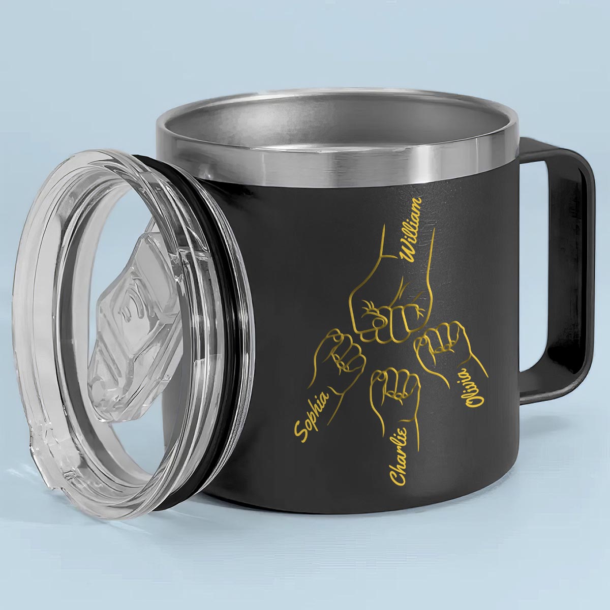 Best Dad Papa Ever Fist Bump Outline Nation Flag Personalized Stainless Steel Tumbler With Handle