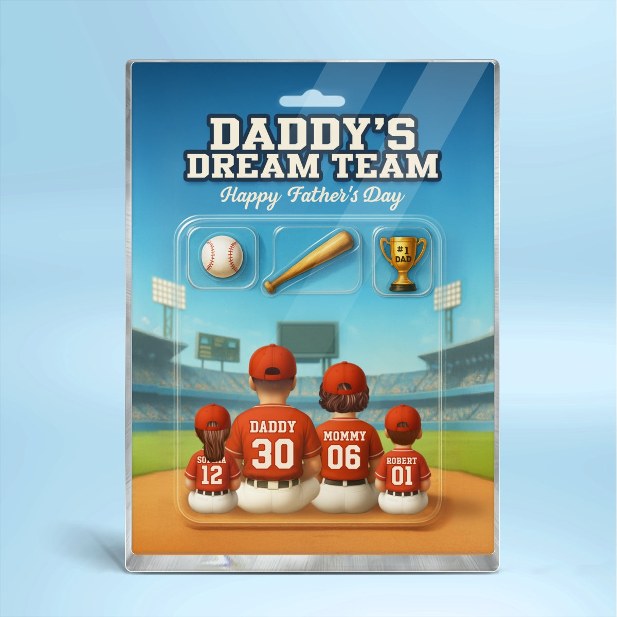 3D Effect Custom Figure Baseball Family Daddy's Dream Team Personalized Flat Acrylic Block Plaque, Unique Father's Day Gift For Dad, Husband