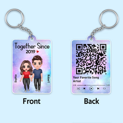 Standing Doll Couple Together Since Favorite Song Scannable QR Code Personalized Acrylic Keychain