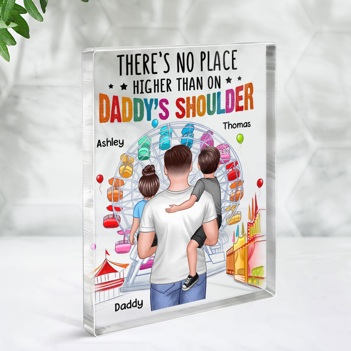 Dad Holding Kids In The Park Personalized Rectangle Acrylic Block Plaque