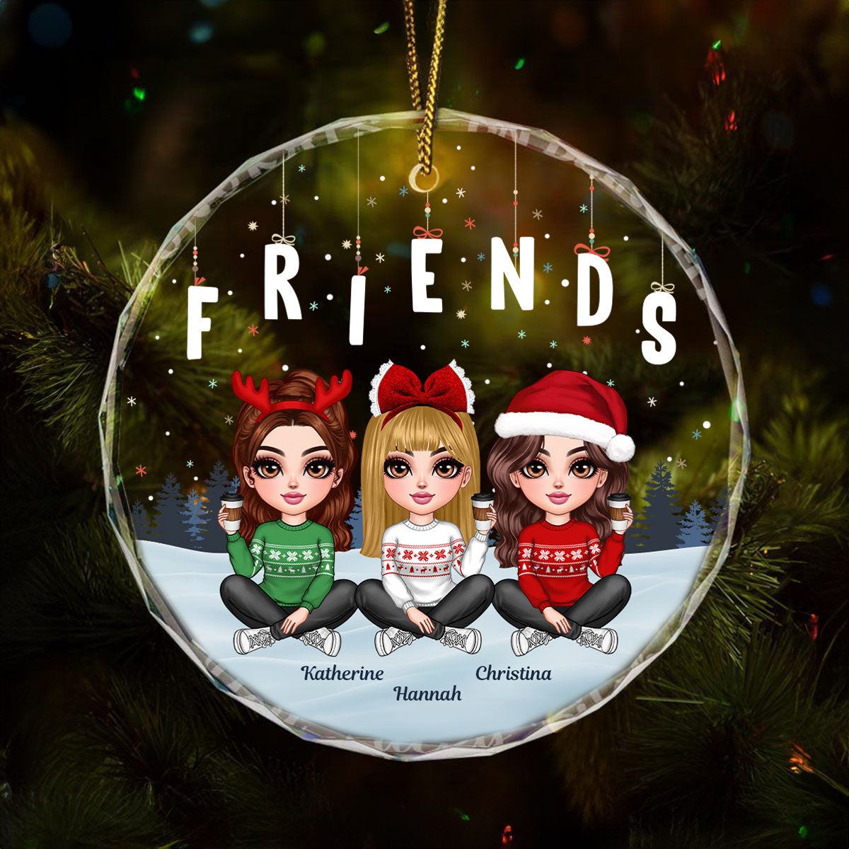 Hanging Letters Besties Friends Sisteres Personalized Glass Ornament, Christmas Gift