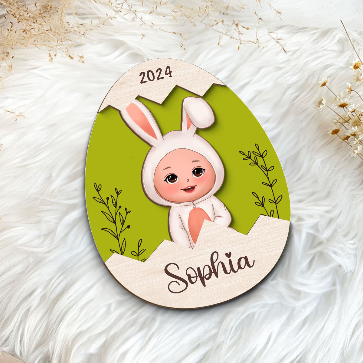 Easter Gift For Grandkids Little Bunny Inside Easter Egg Personalized 2-Layer Wooden Plaque