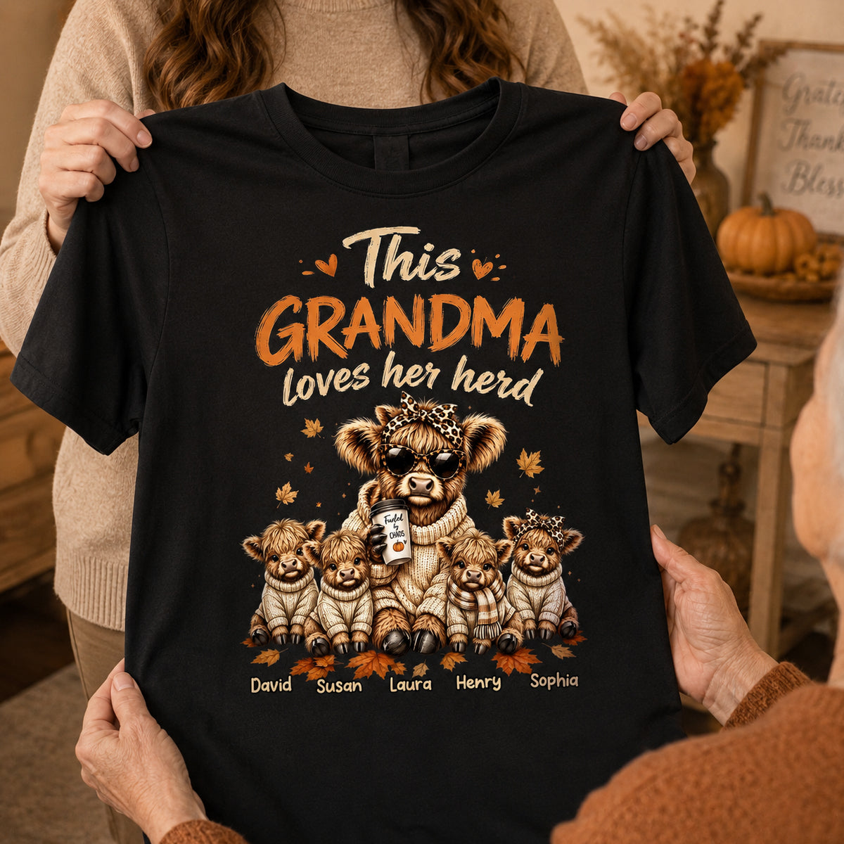 This Grandma Loves Her Herd Fall Season - Personalized Shirt - Cozy Autumn Tee for Grandma