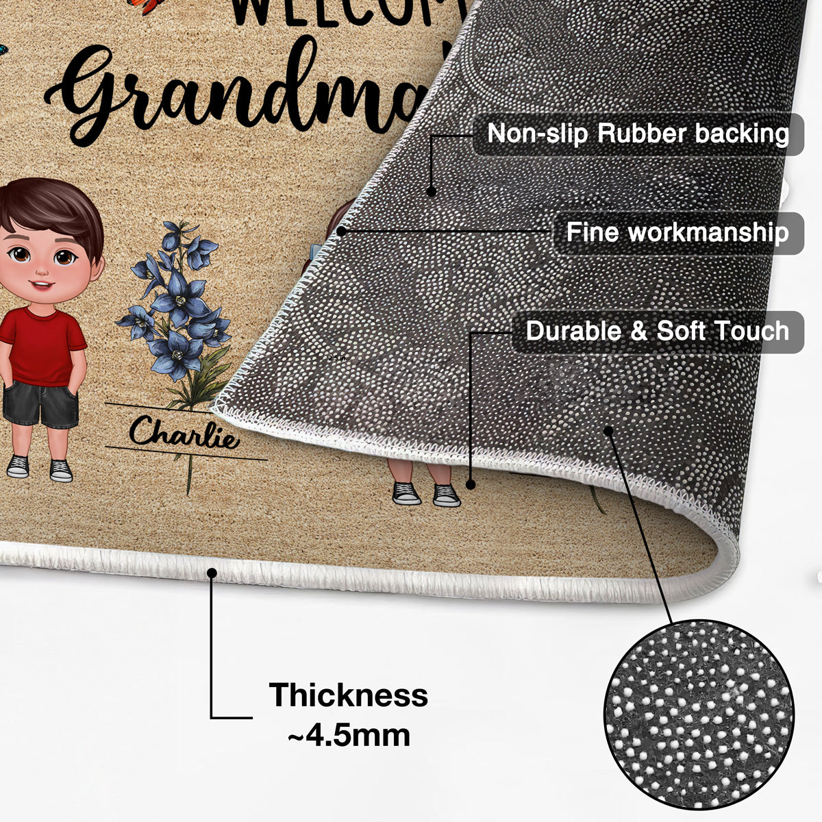 Welcome To Grandma House Beautiful Vintage Birth Month Flower Personalized Doormat