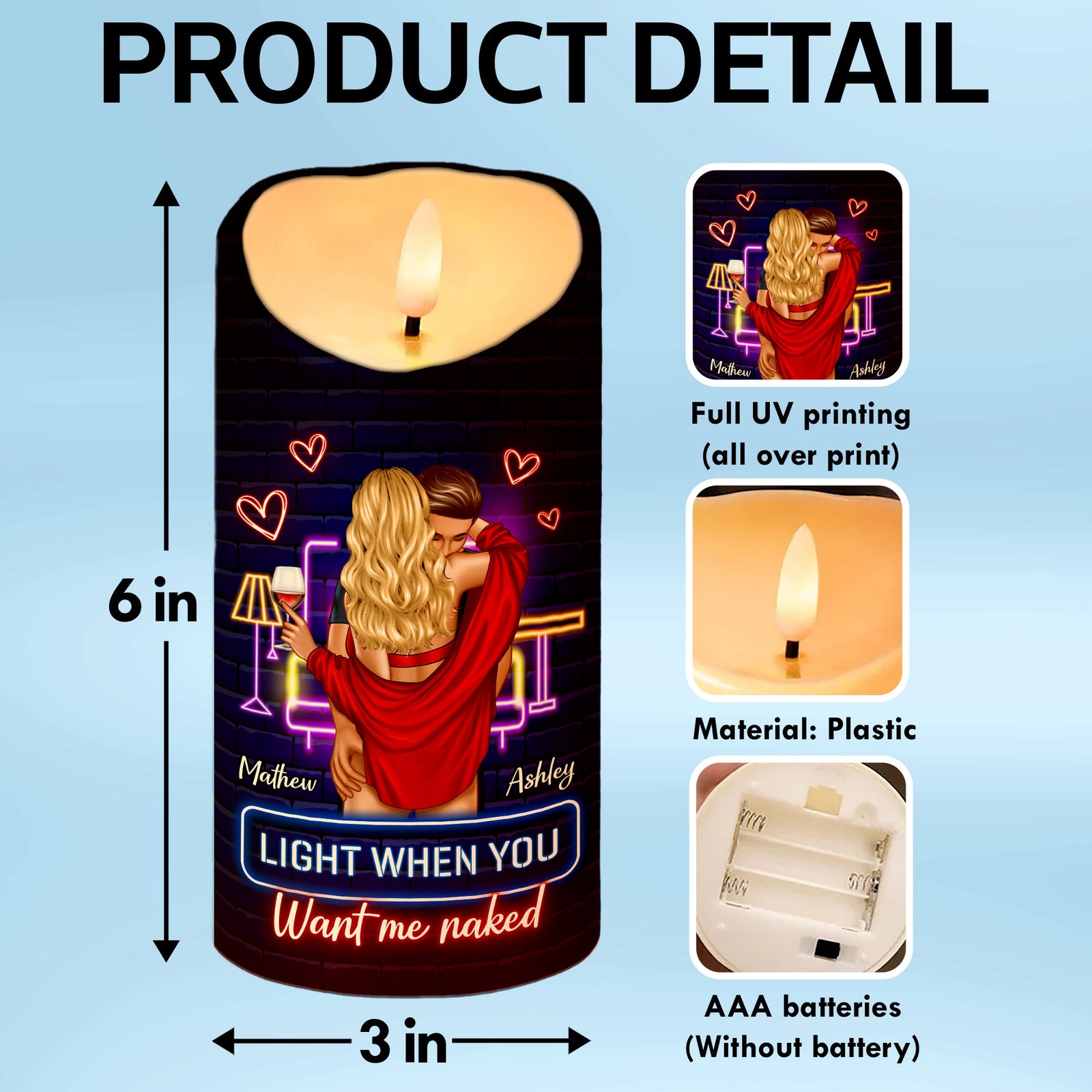 Light When You Want Me Naked Couple Personalized LED Candle