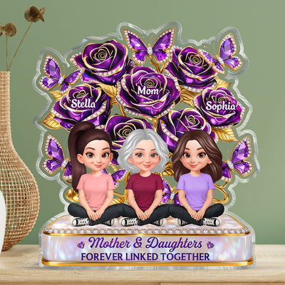 Beautiful Roses Mom And Son Daughter Forever Linked Together - Personalized Acrylic Block Plaque - Gift For Mom