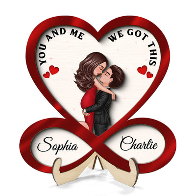 Infinity Heart Couple Hugging Kissing Anniversary Gift For Him Gift For Her Personalized 2-Layer Wooden Plaque
