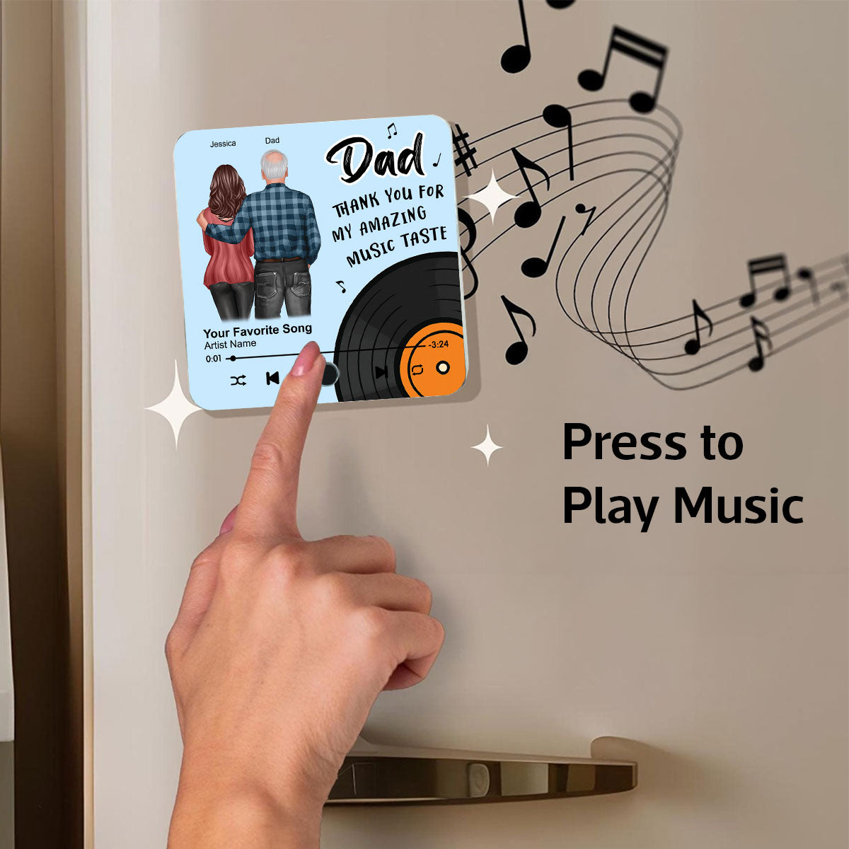 Dad Thank You For My Amazing Music Taste Custom Dad's Favorite Song Personalized Music Fridge Magnet