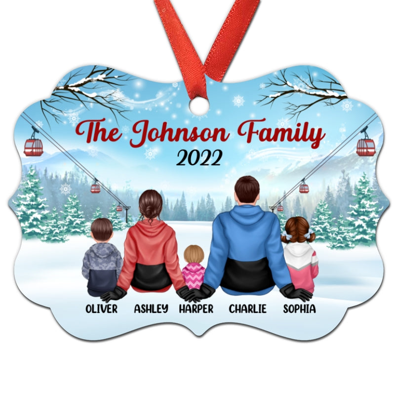 Winter Family Sitting In Snow Personalized Christmas Ornament