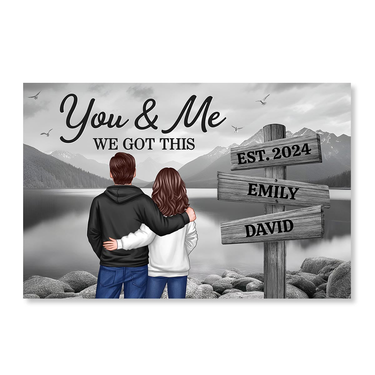 Lake Dock Couple Hugging At Lake Dock Sign Posts Personalized Poster, Home Decoration, Gift For Her, For Him