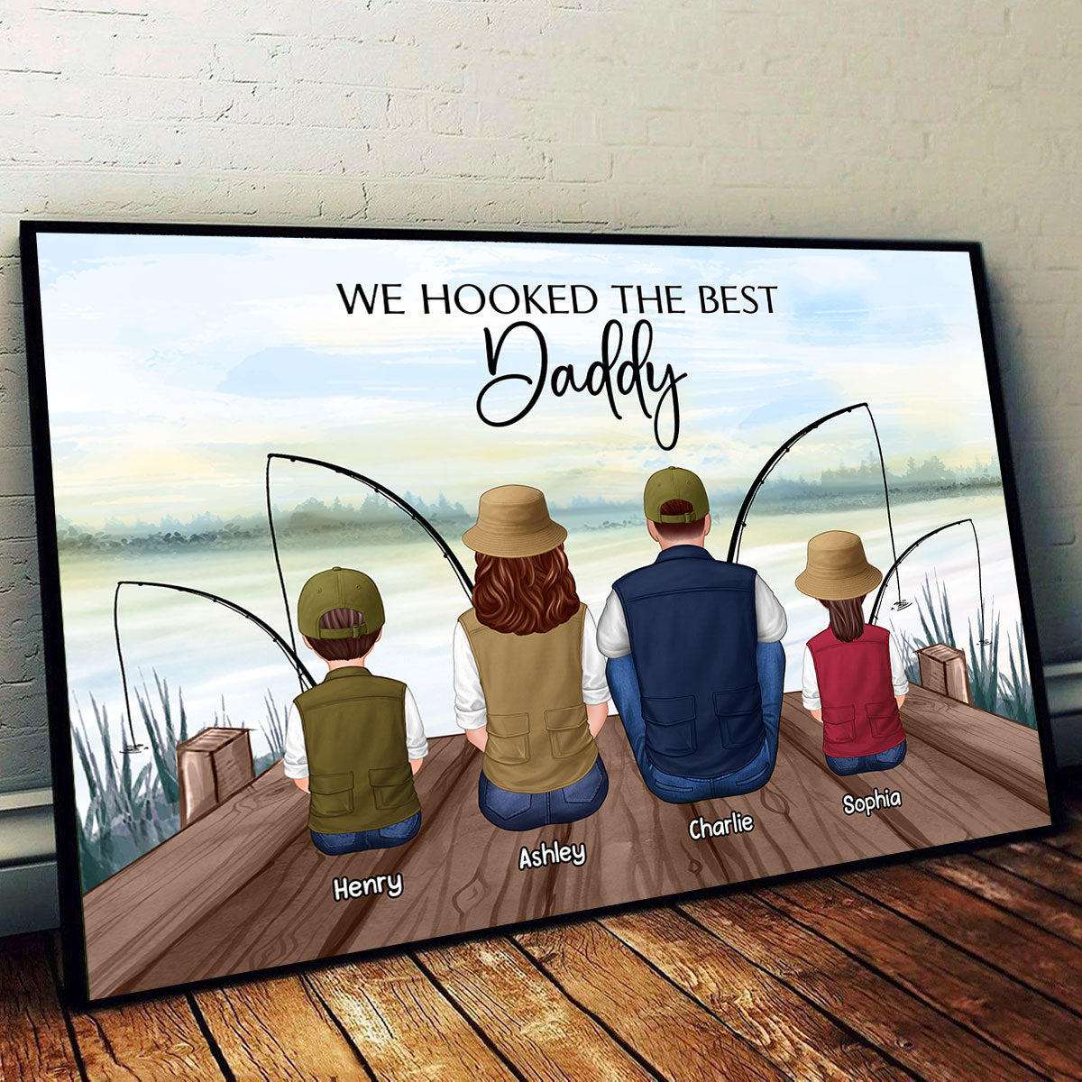 Fishing Dad Grandpa Kids Family Back View Personalized Poster