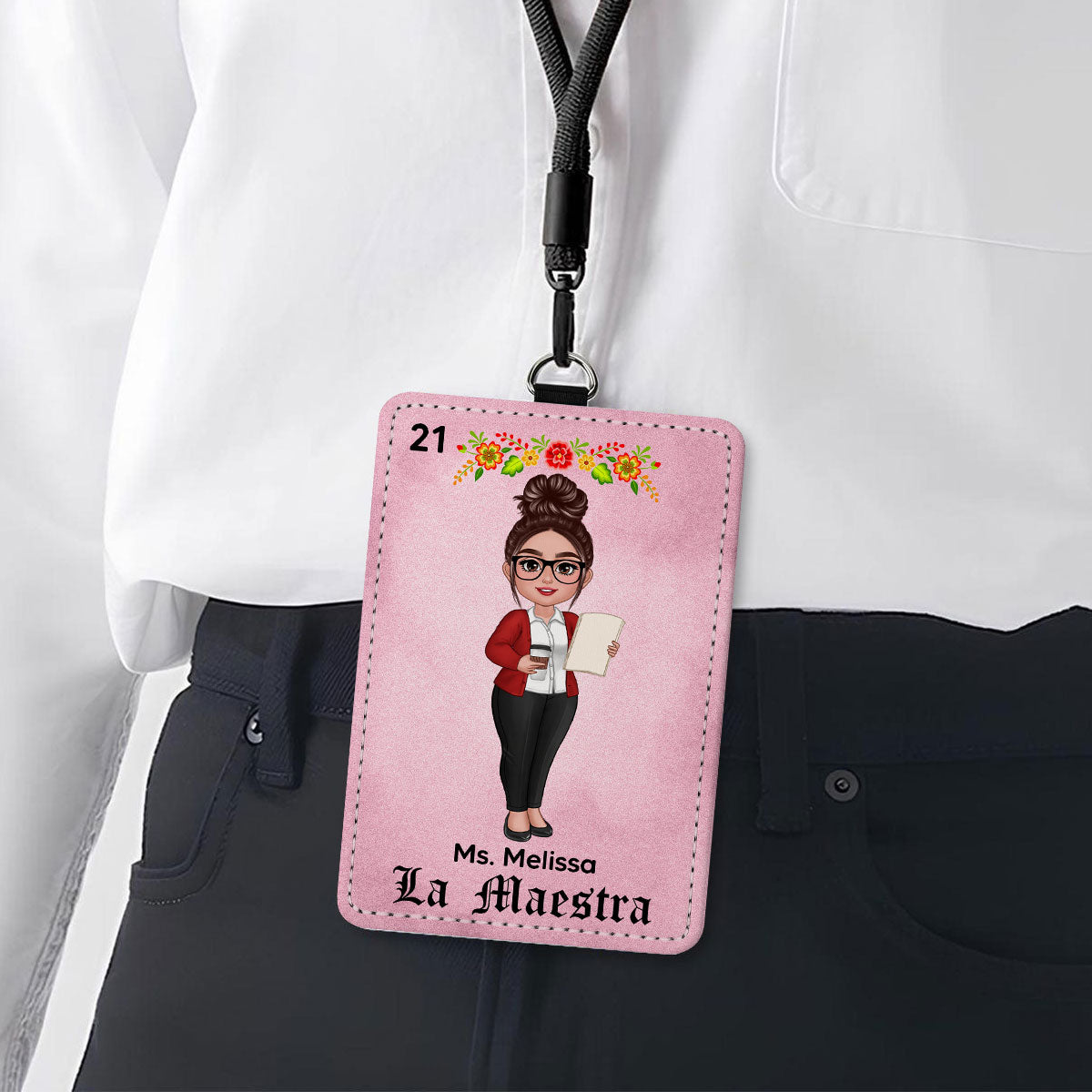 Teacher La Maestra Personalized ID Badge Holder, Back To School Gift For Teacher