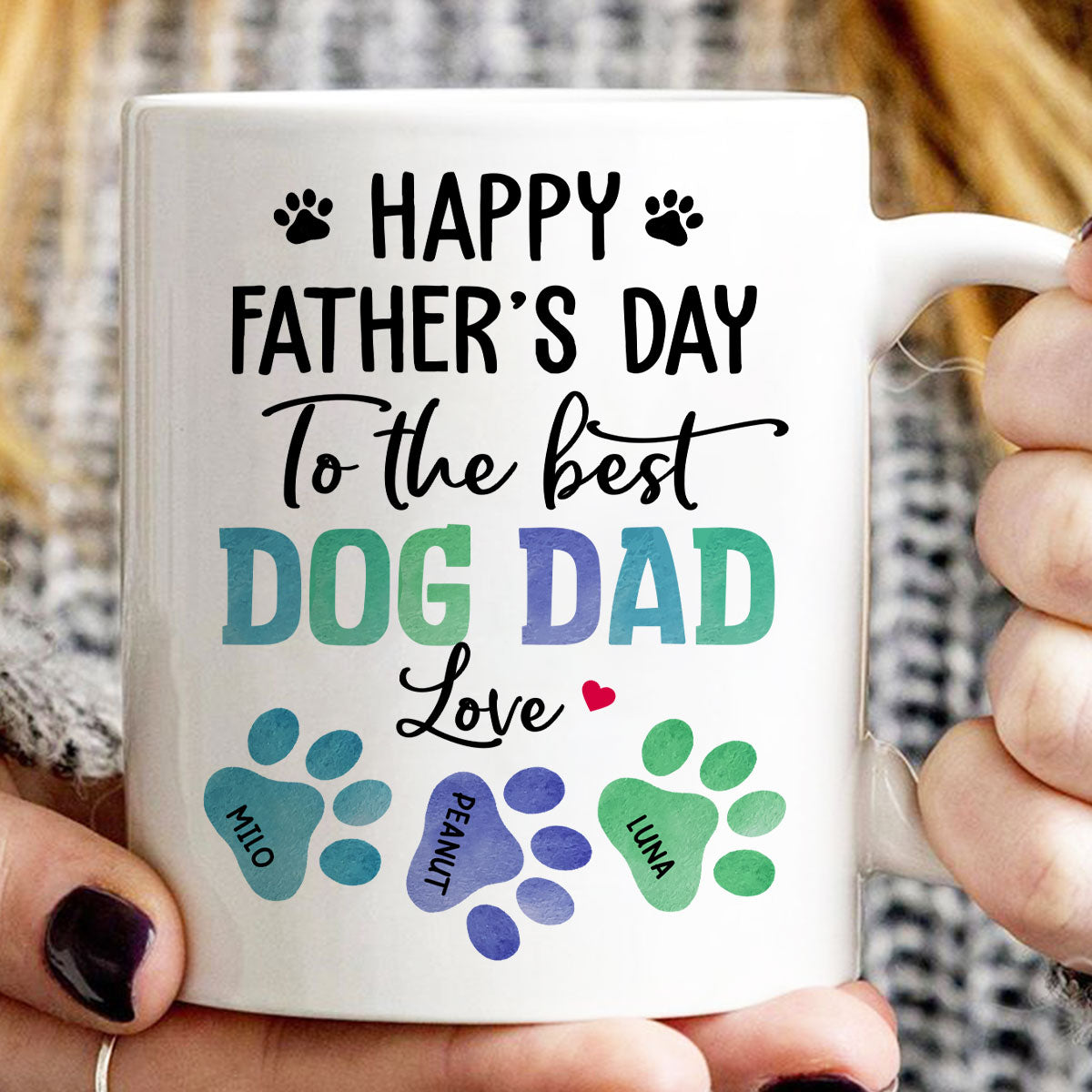 Happy Father‘s Day Best Dog Dad Watercolor Paws Personalized Mug