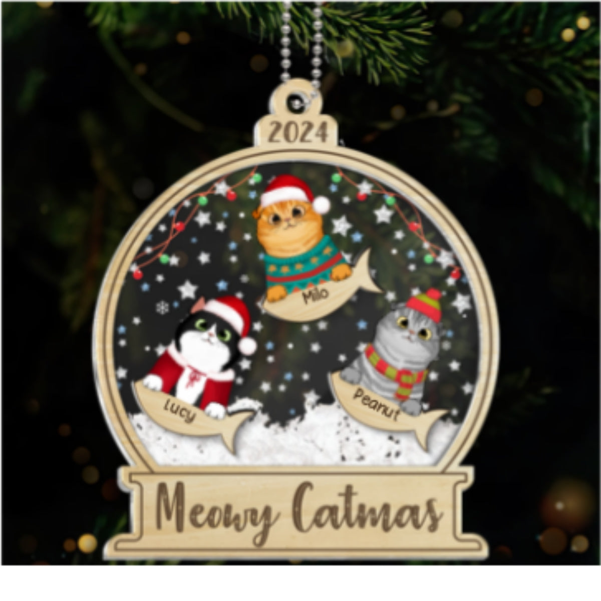 Meowy Catmas Personalized Shaker Ornament, Christmas Gift For Cat Lovers